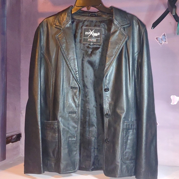 Wilson black leather blazer jacket coat lined - Picture 1 of 5